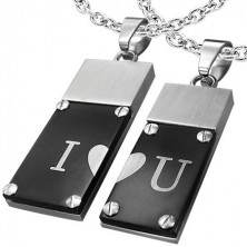 Pendants made of surgical steel I love You cut in half