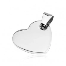 Shiny stainless steel pendant - smooth flat heart