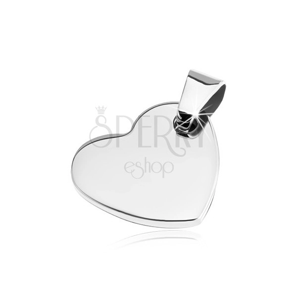 Shiny stainless steel pendant - smooth flat heart