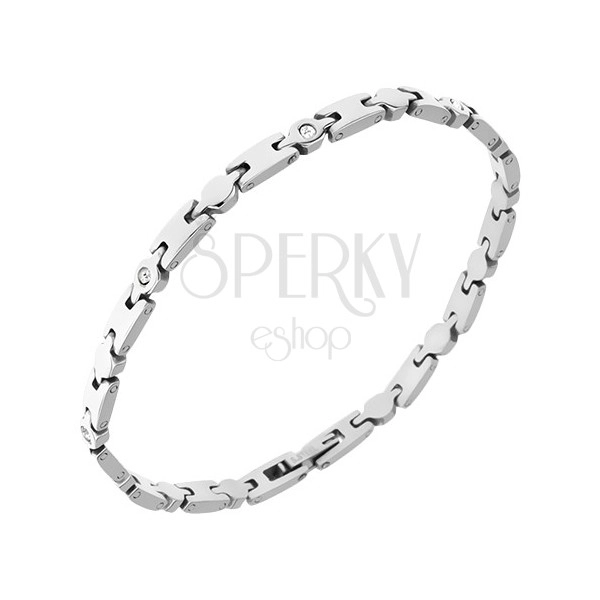Bracelet made of steel - links H and clear embedded zircons 