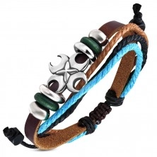Leather bracelet with cross made of crescent moon, balls and strings