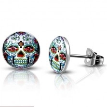Surgical steel earrings with a skull with flowers