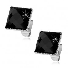 Earrings made of 316L steel, black cut square lined with tiny notches