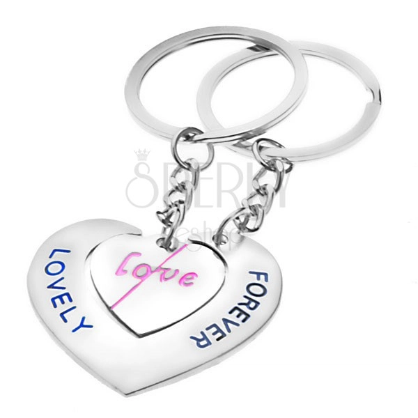 Couple keychains - hearts with LOVE and LOVELY FOREVER inscriptions