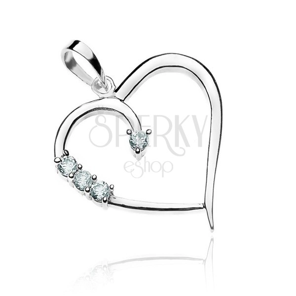 Silver pendant 925 - heart silhouette and zircons