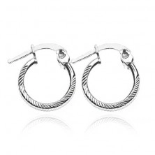 Round silver earrings 925 with diagonal furrow