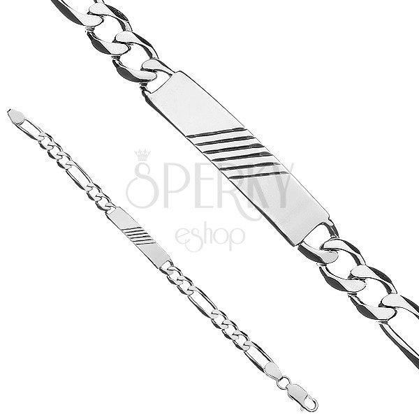 Silver bracelet 925 with frame and diagonal furrows