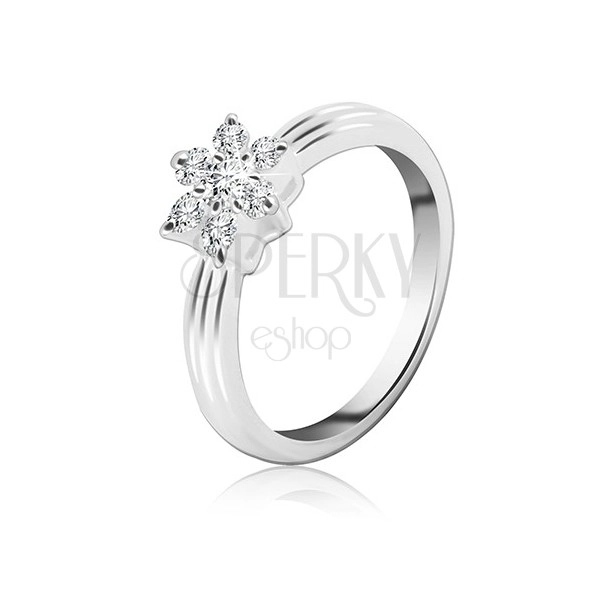 Silver ring 925 - zirconic flower, protuberant line