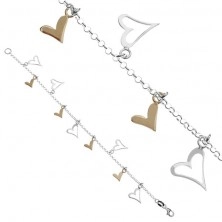 Silver chain bracelet 925 - two-tone heart pendants