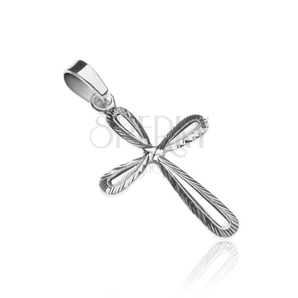 Sterling silver pendant 925 - cross with ribbed line