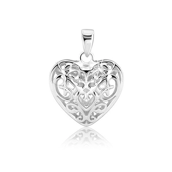 Silver pendant 925 - convex heart decorated with ornaments