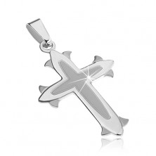 Sterling silver pendant 925 - cross with matt middle, decorative lilies at ends