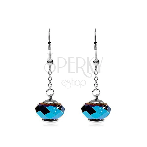 Earrings made of surgical steel - blue bead with cut surface