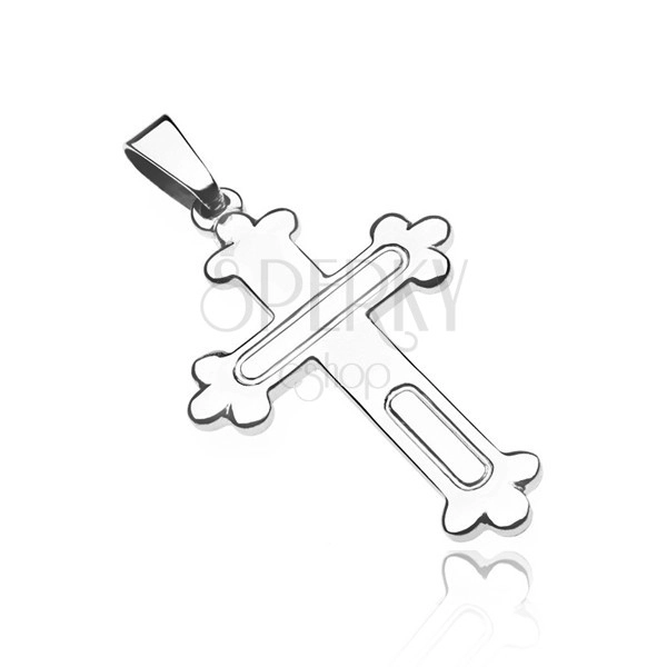 Pendant made of 925 silver - cross with trefoils and engraved ovals