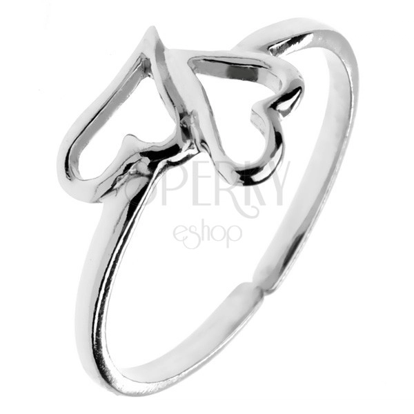 Sterling silver ring 925 - two asymmetric hearts, adjustable size