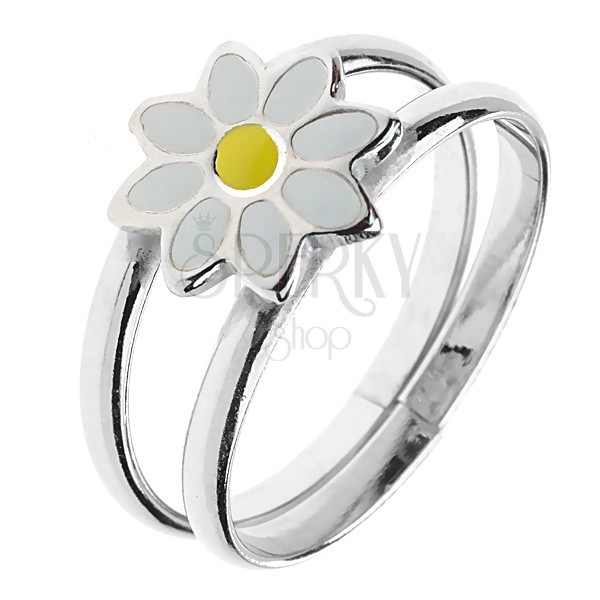Silver ring 925 - double hoops with ox-eye-daisy, adjustable