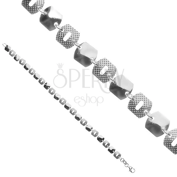 Silver bracelet 925 - bright and waffle squares