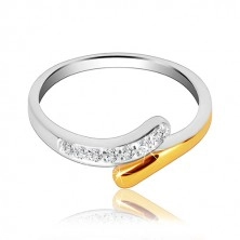 Silver ring 925 - rounded line with zircons and gold shade