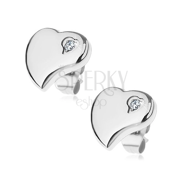 Earrings made of surgical steel - asymmetric heart with zircon