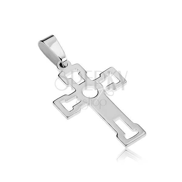 Sterling silver pendant 925 - bright cross with cuttings in shape of T