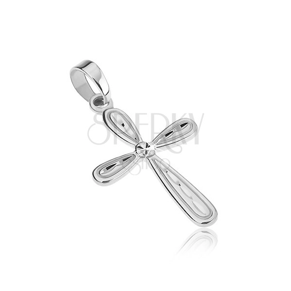 Sterling silver pendant 925 - bright cross, prolonged tears and notches