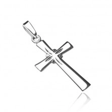 Sterling silver pendant 925 - bright cross, engraved rays