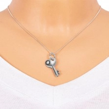 Pendant made of 925 silver - heart key with embedded zircon