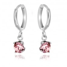Silver earrings 925 - small circles, dangling pink zircon