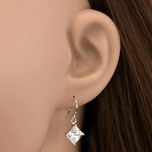 Silver dangling earrings 925 - rhombus zircon in mount, 7 mm