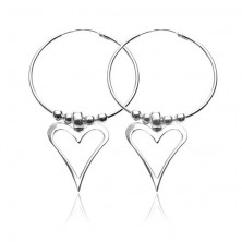 Earrings made of 925 silver - circles with beads and asymmetric heart