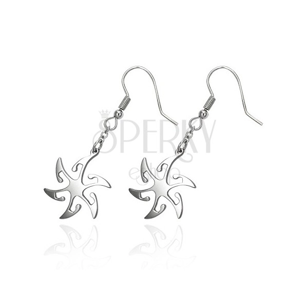 Earrings made of surgical steel, sun with bent rays, hooks
