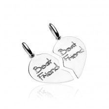 Silver pendant 925 for couple - halved hearts Best friends