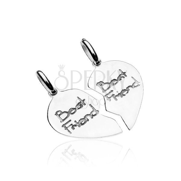 Silver pendant 925 for couple - halved hearts Best friends