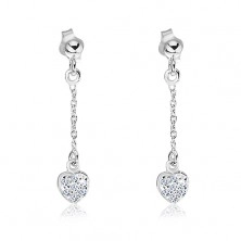Silver stud earrings 925 - zirconic hearts on chain
