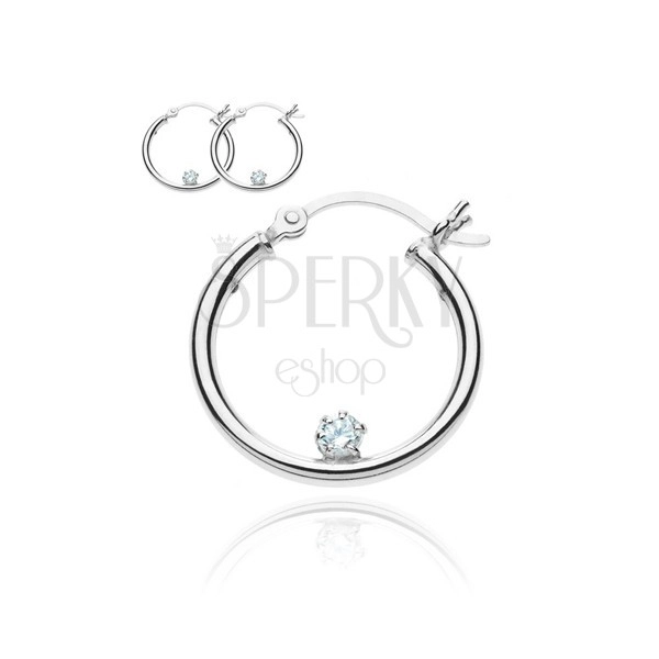 Silver round earrings 925 - smooth, with zircon on hoop