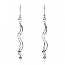 Silver earrings 925 - dangling waves with beads on hook