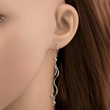 Silver earrings 925 - dangling waves with beads on hook