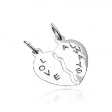 Couple pendants made of 925 silver - halved hearts with inscription Love Always