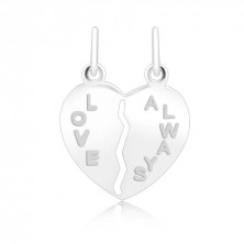 Couple pendants made of 925 silver - halved hearts with inscription Love Always