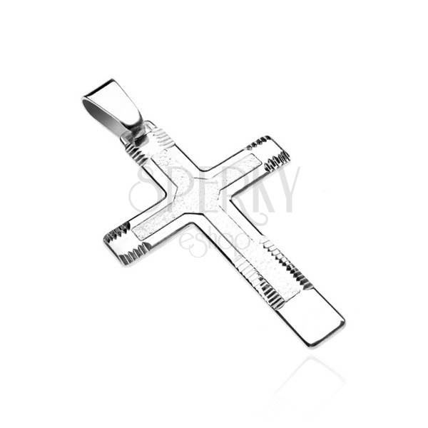 Silver pendant 925 - massive cross with structure and cuts