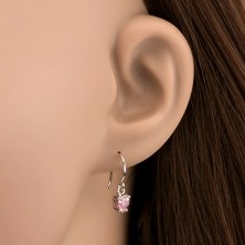 Earrings made of 925 silver - pink zirconic hearts on hook, 5 mm