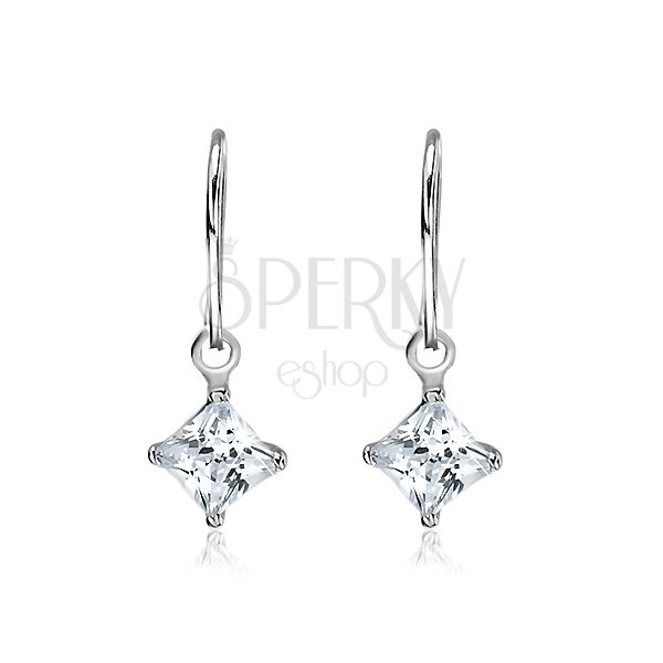 Silver dangling earrings 925 - clear zirconic rhombus, 5 mm