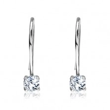 Silver earrings 925 - round clear zircons on hook, 3 mm