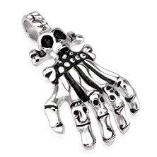 Steel pendant - skeleton hand in shape of skulls, patinated