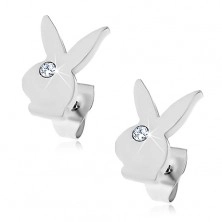 Earrings made of surgical steel - head of a bunny, clear zircon