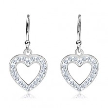 Dangling earrings made of silver 925 - empty heart with zircons