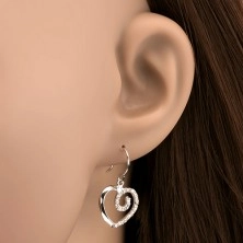 Hanging earrings made of silver, 925 - heart with zirconic spiral