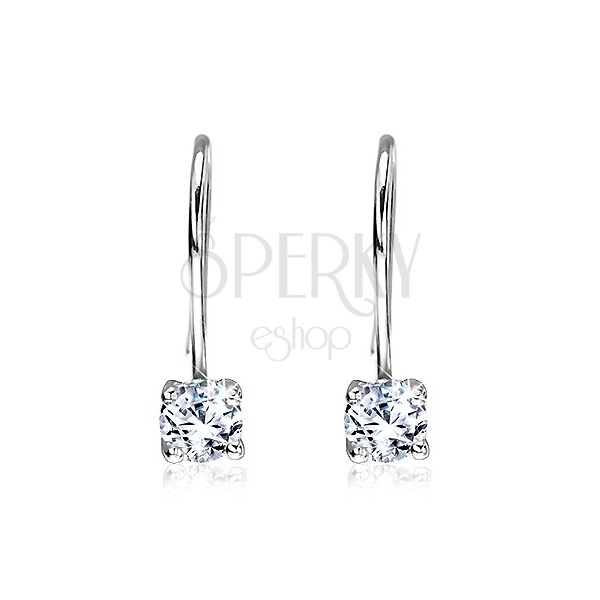Earrings made of 925 silver - clear zircon on curved hook, 4 mm