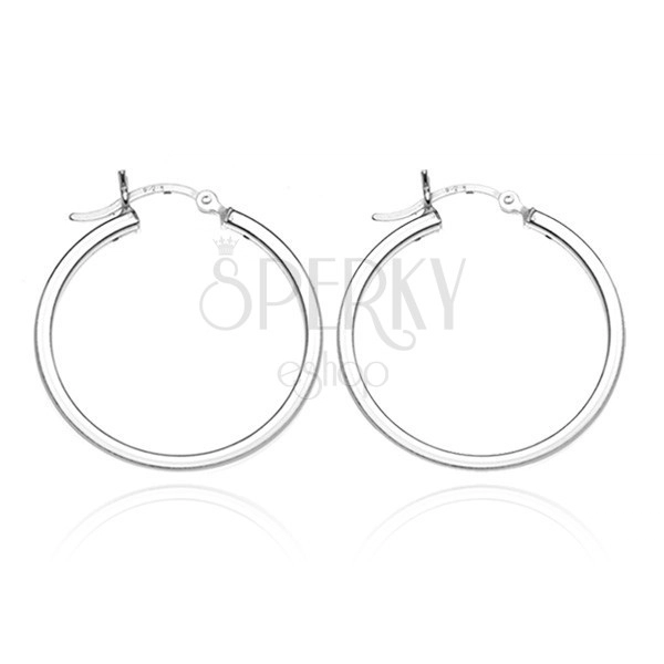 Silver circular earrings 925 - smooth four-edged circumference, 19 mm