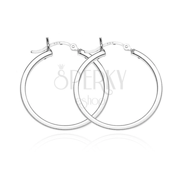Round earrings made of 925 silver - four smooth rims, 30 mm